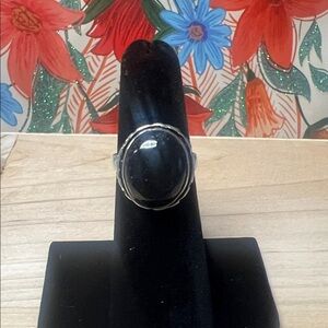 Black Onyx silver plated Ring size 5 New